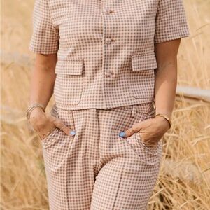 Women's Pantsuit in Tan Gingham